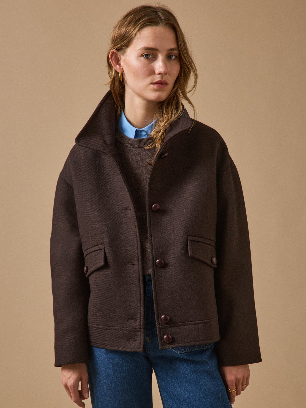 Manteau court lainage uni femme - 2