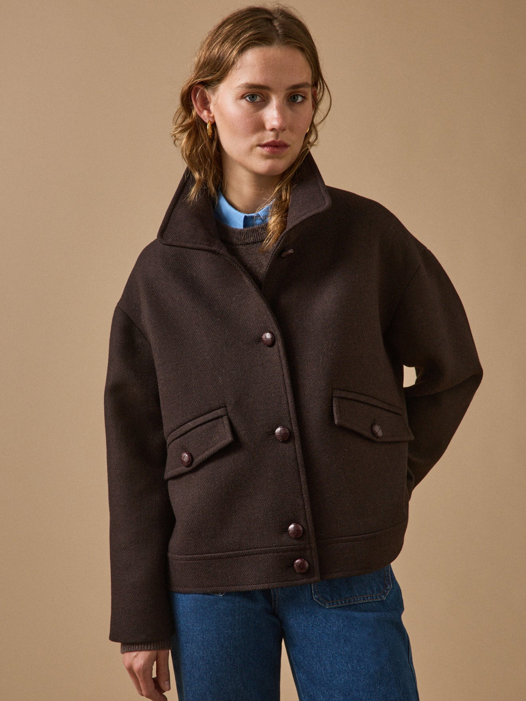 Manteau court lainage uni femme - 1