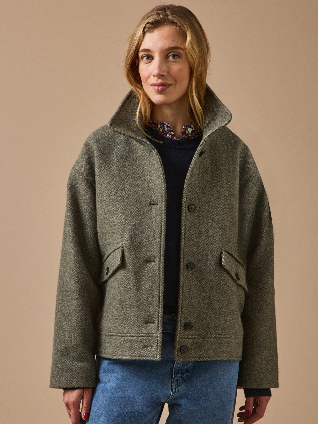 Manteau court lainage chevrons femme - 1