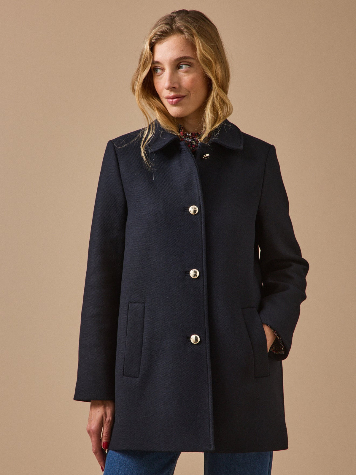 Manteau droit lainage uni femme - 2