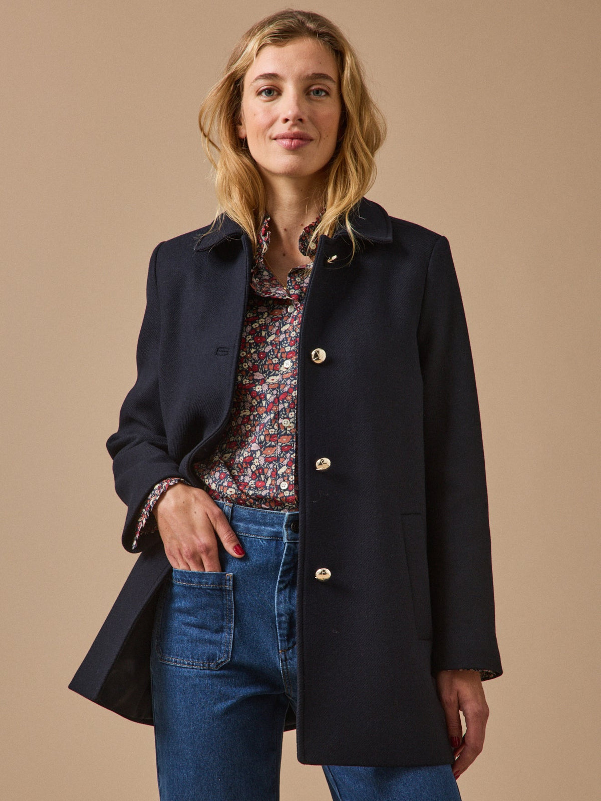 Manteau droit lainage uni femme - 1
