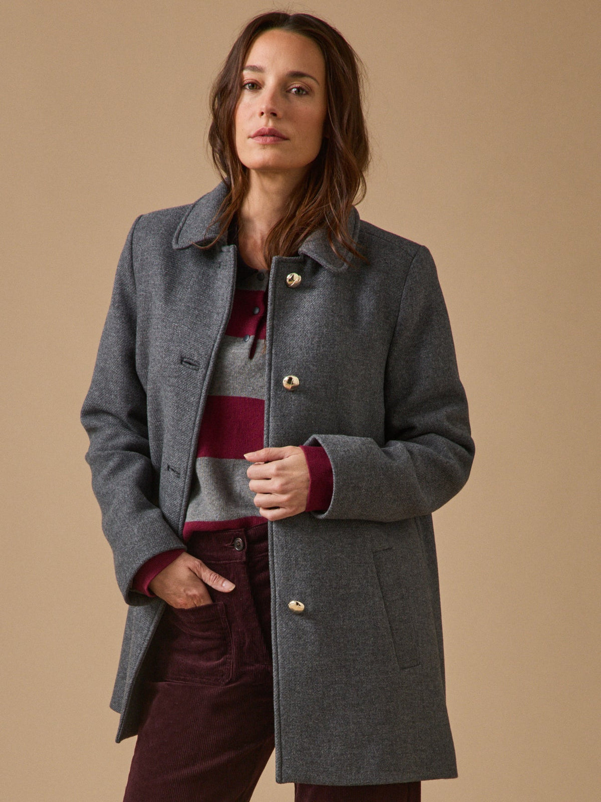 Manteau droit lainage uni femme - 3
