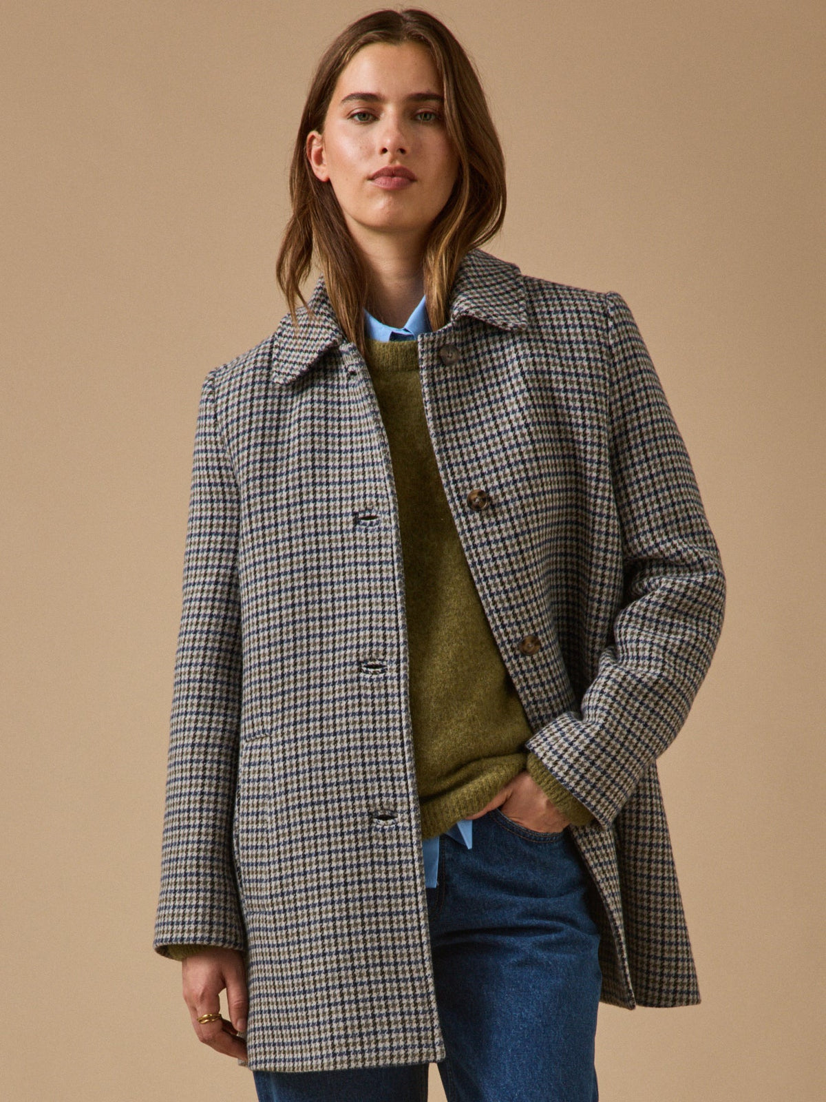 Manteau lainage pied-de-poule femme - 1