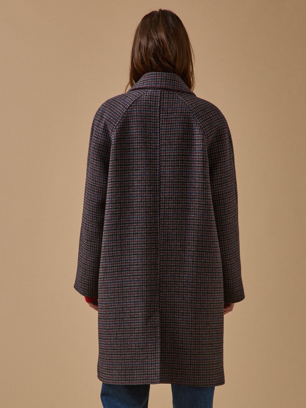 Manteau mi-long lainage pied-de-poule femme - 2