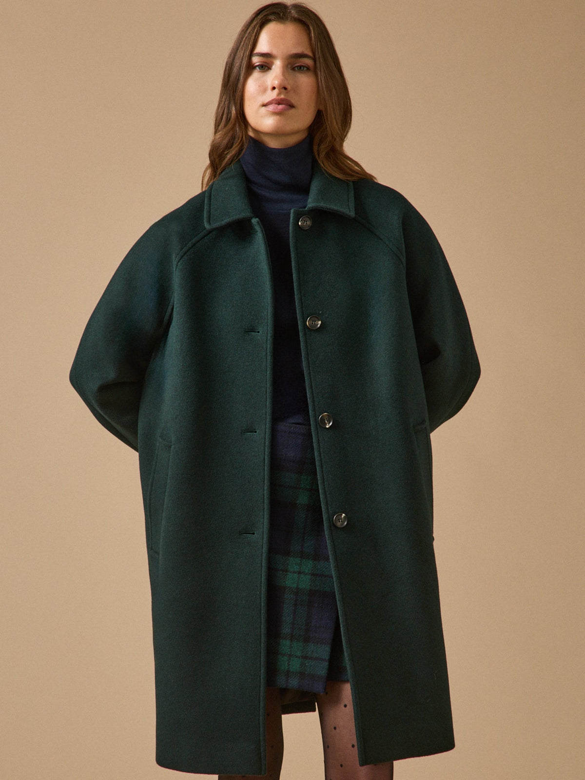 Manteau mi-long lainage uni femme - 1