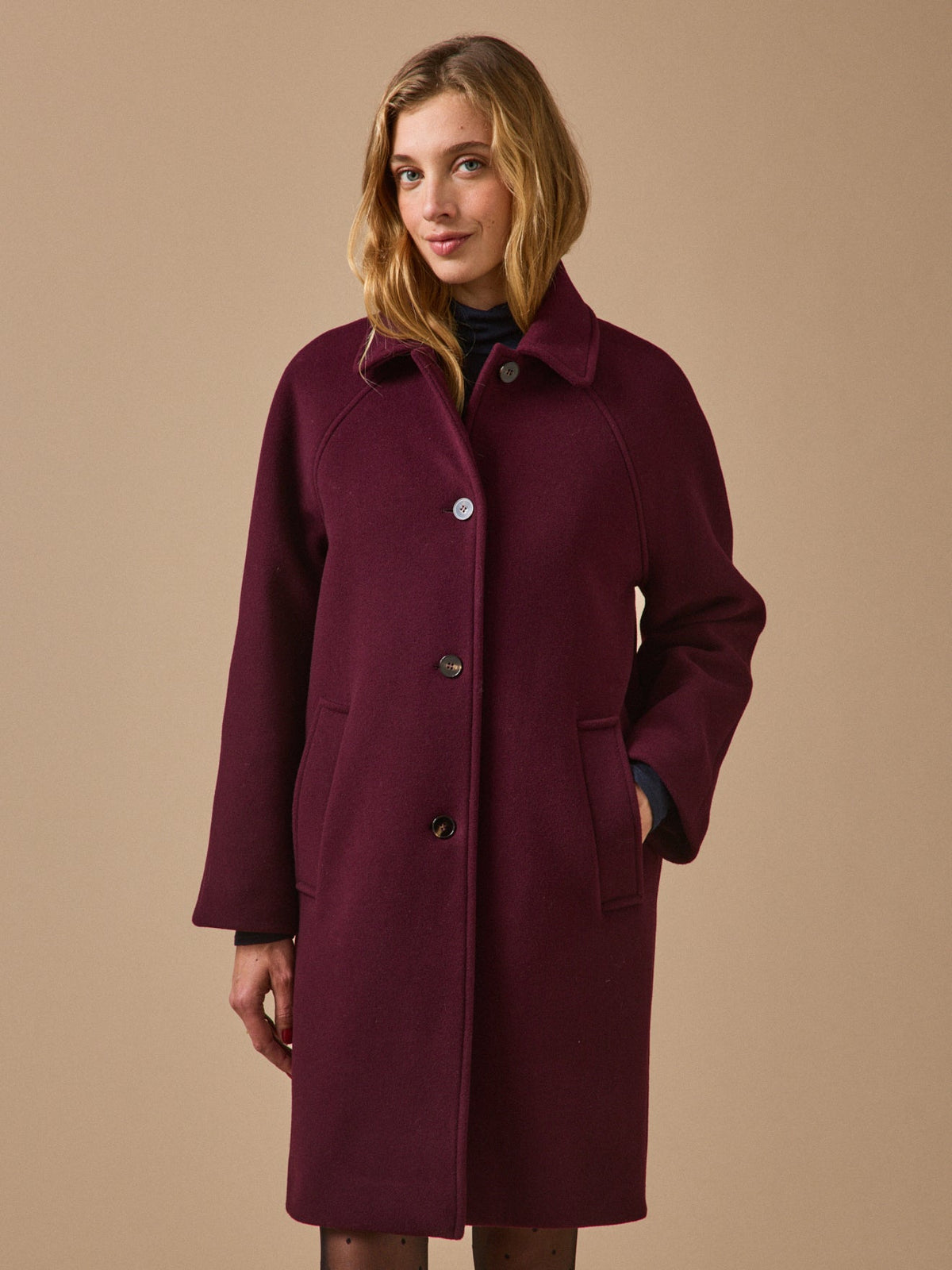 Manteau mi-long lainage uni femme - 2