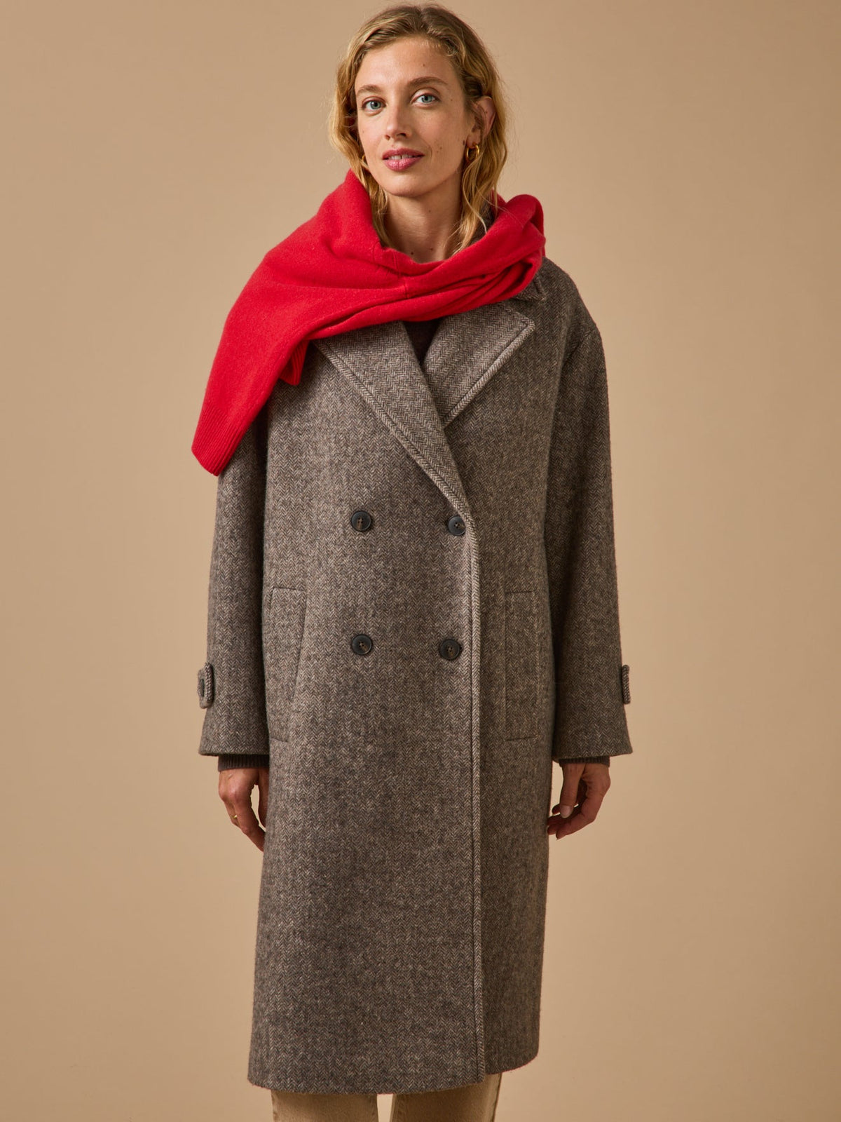 Manteau long lainage chevrons femme - 2