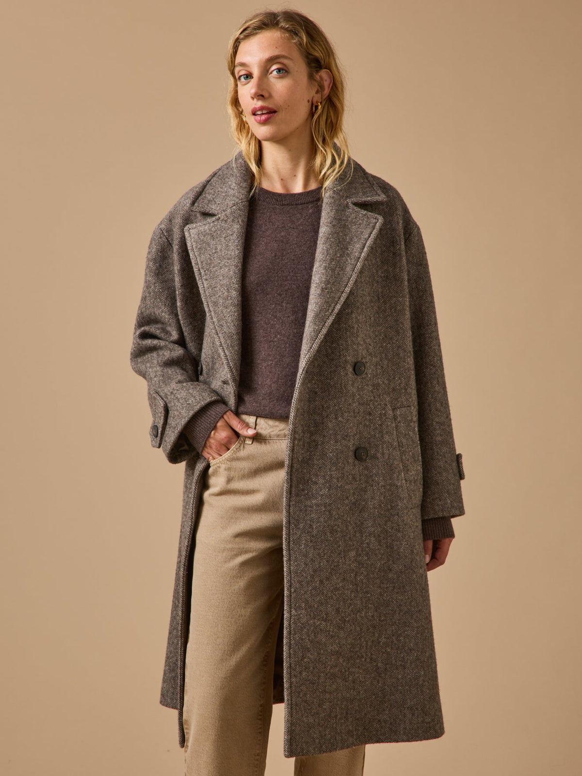 Manteau long lainage chevrons femme - 1