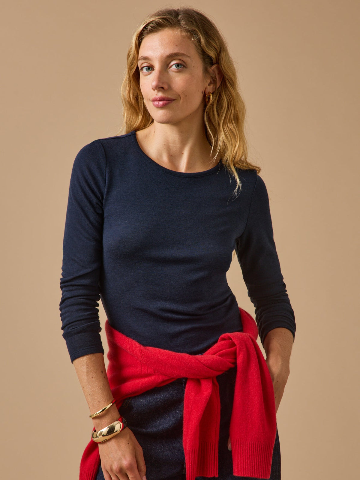 T-shirt col rond femme jersey de laine - 3