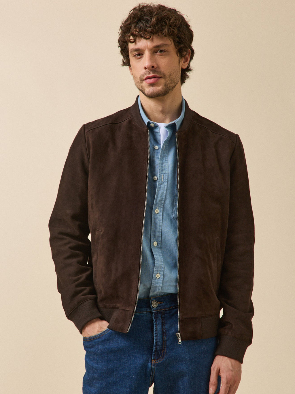 Blouson zippé cuir velours homme - 2