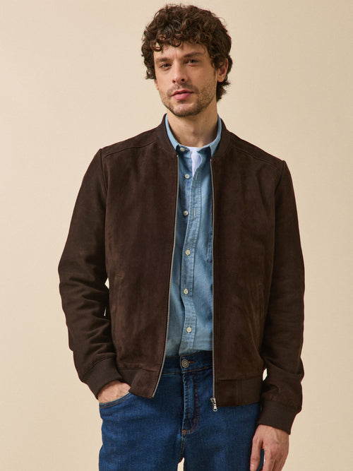 Blouson zippé cuir velours homme - 2