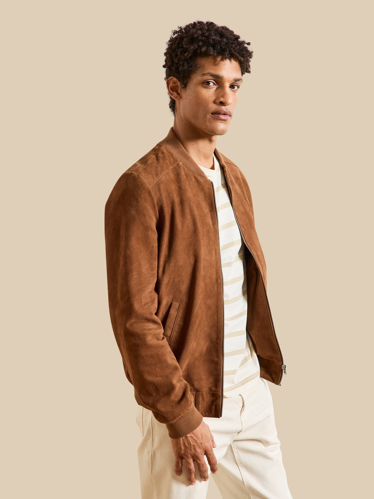Blouson zippé cuir velours homme - 3