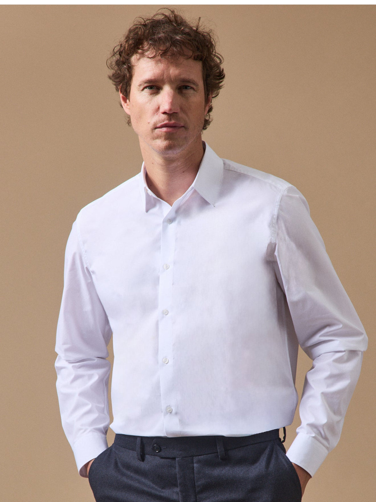 Chemise popeline unie homme coupe contemporaine - 1