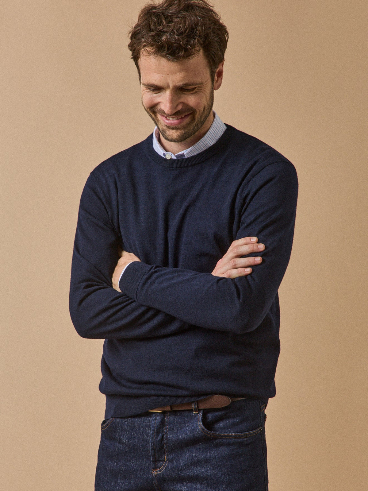 Pull fin col rond laine mérinos homme - 1