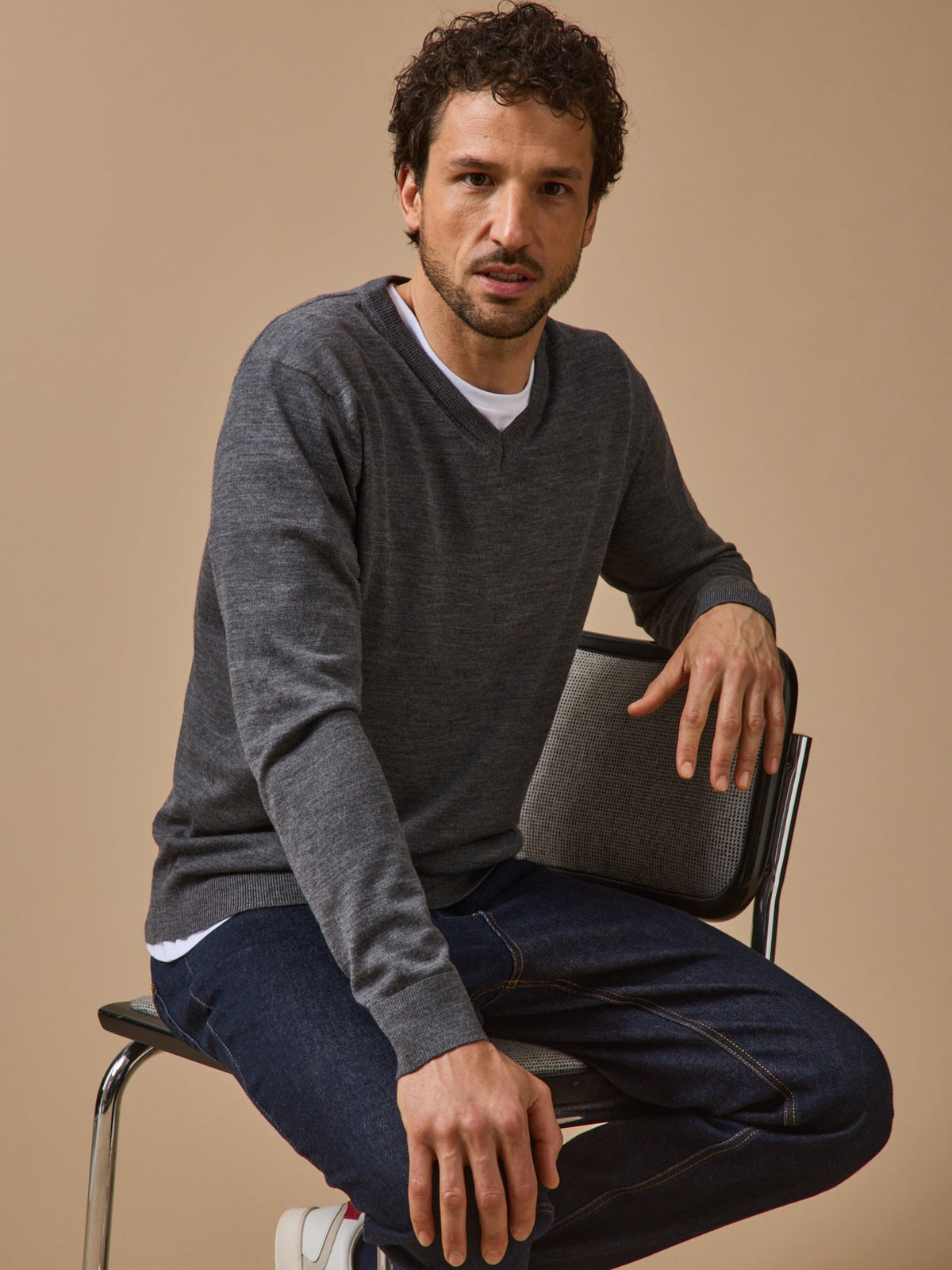 Pull fin col V laine mérinos homme - 3