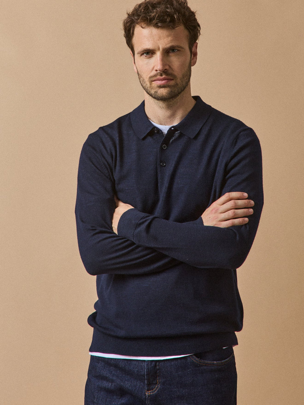 Pull fin col polo laine mérinos homme - 1