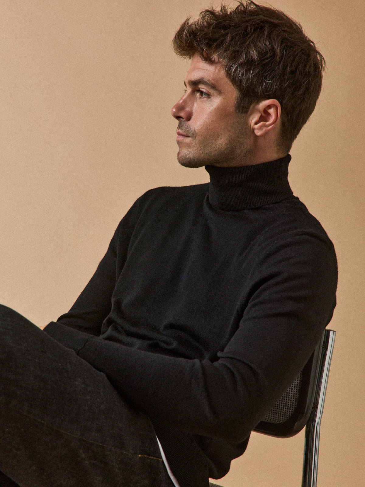 Pull fin col roulé laine mérinos homme - 2