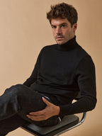 Pull fin col roulé laine mérinos homme - 1
