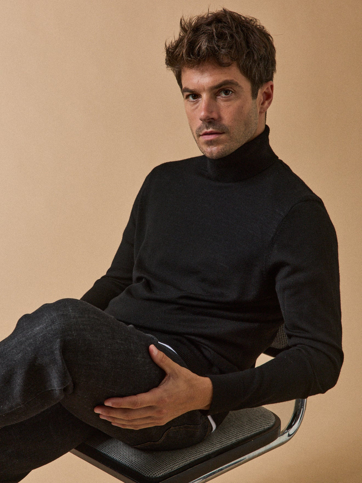 Pull fin col roulé laine mérinos homme - 1