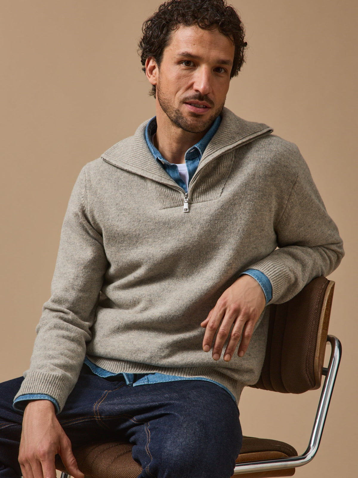 Pull col camionneur laine mérinos homme - 3