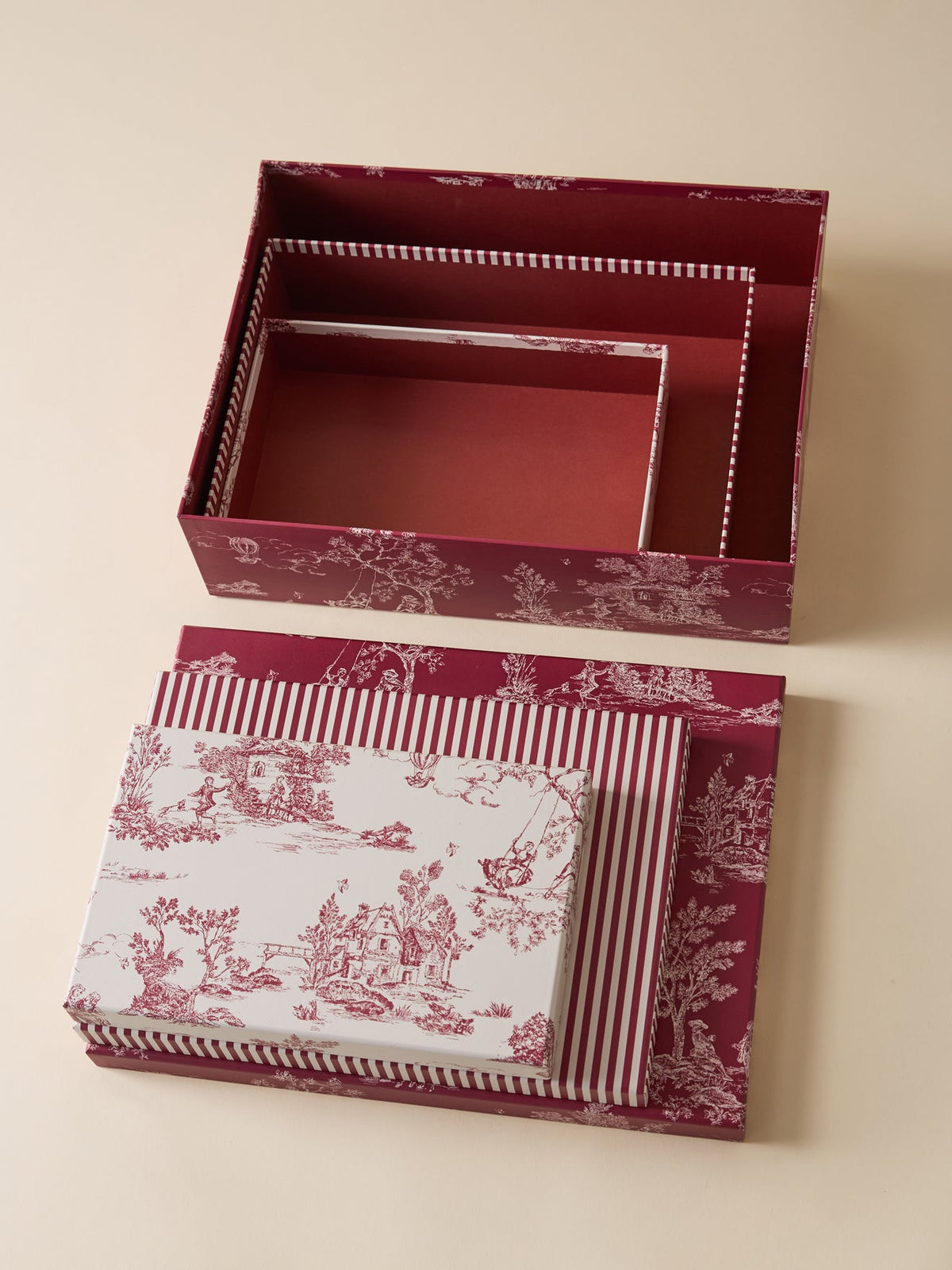 Lot de 3 boîtes gigogne esprit toile de Jouy - 2