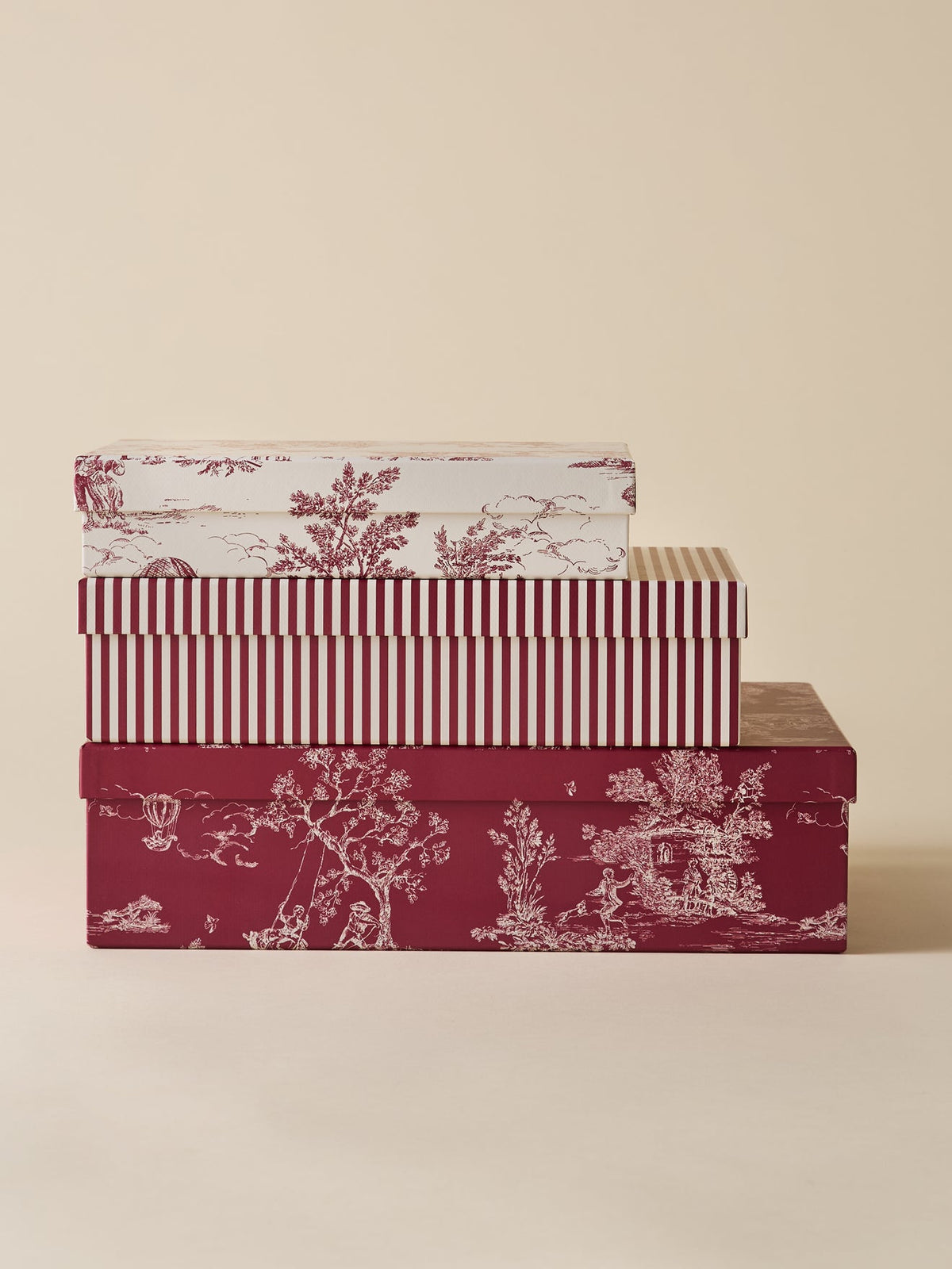Lot de 3 boîtes gigogne esprit toile de Jouy - 1