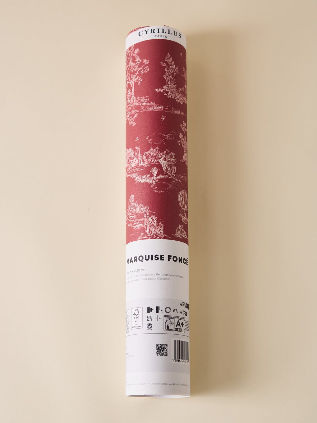 Papier peint bordeaux esprit toile de Jouy - 2
