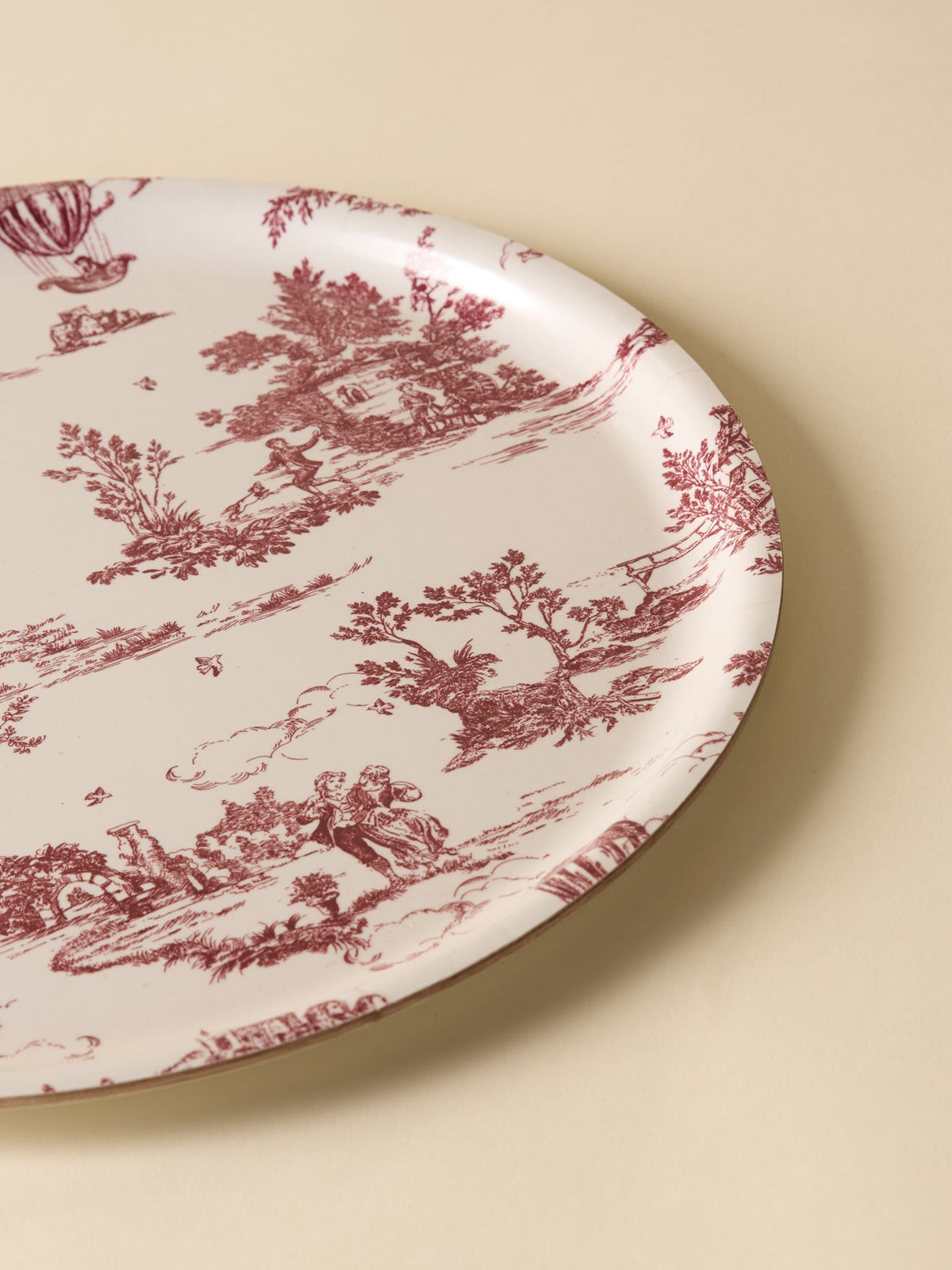 Plateau rond en bois esprit toile de jouy - 2