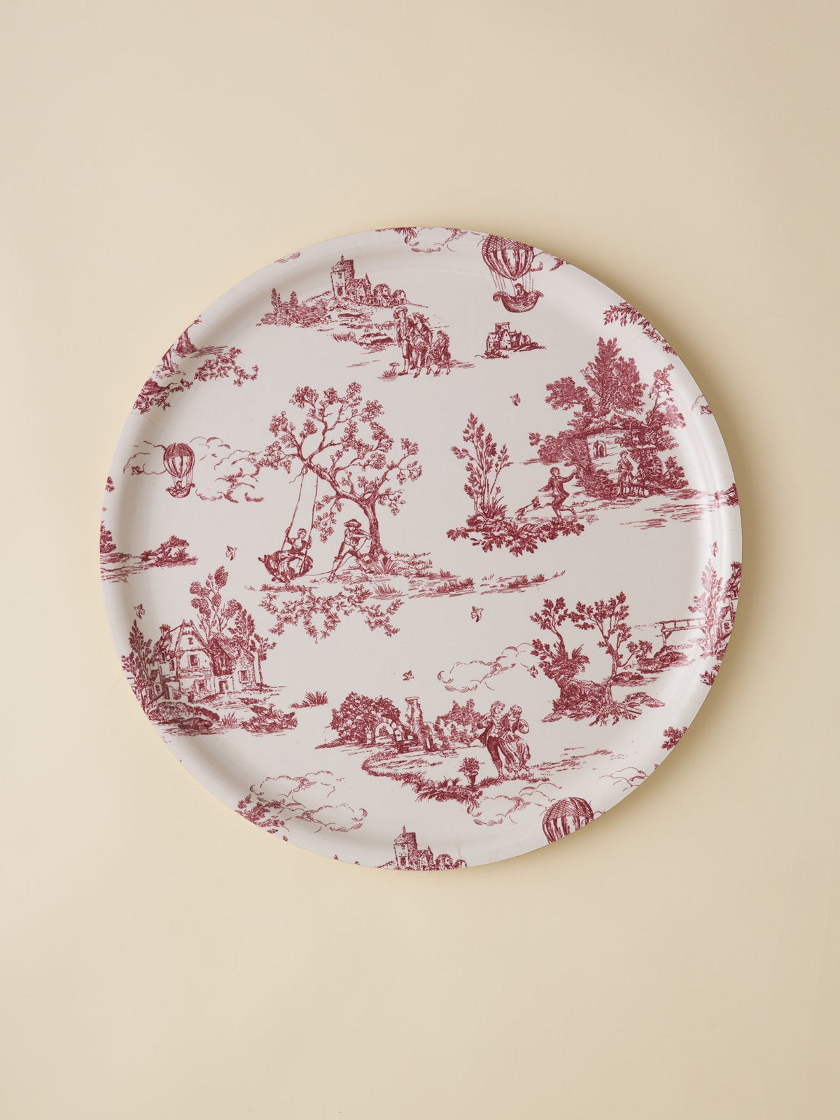 Plateau rond en bois esprit toile de jouy - 1