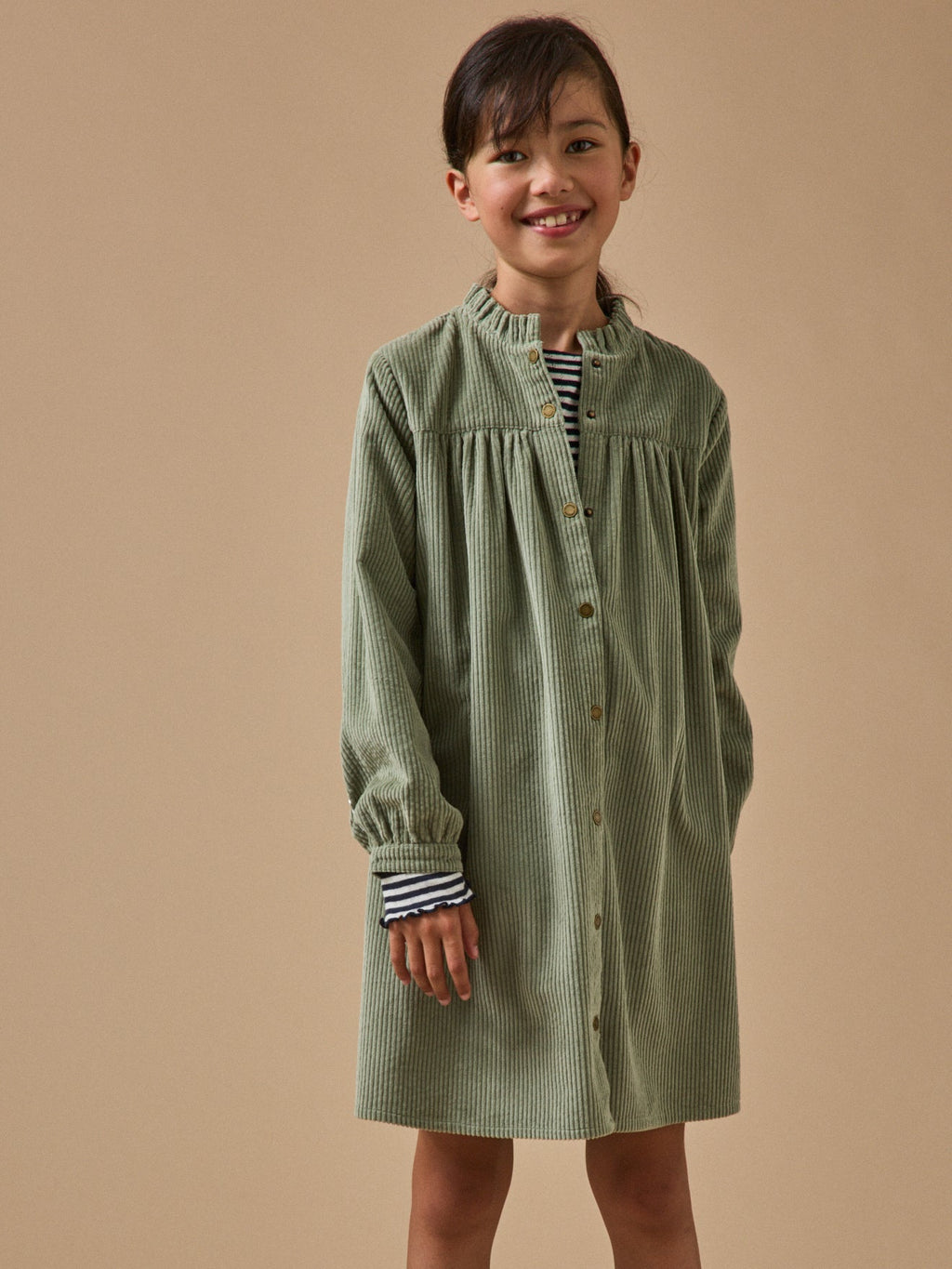 Robe chemise Fille en velours gaufré - 1