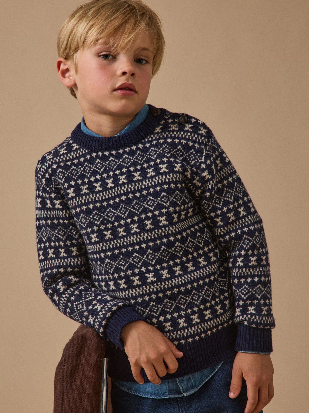 Pull jacquard avec laine Garçon - 1
